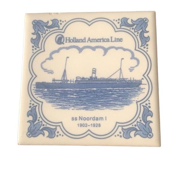 Vintage Holland America Line Delft SS Noordam I 1902-1928 Ceramic Tile Coaster - Picture 3 of 7
